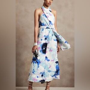 Banana Republic Floral Watercolor Midi Halter Dress Women’s Size XL NWT
